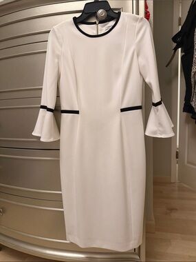 Calvin Klein White Dress with Black Trim and Bell sleeves